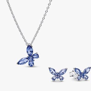 Winter Blue Butterfly Necklace and Earring Set 2 Quantity