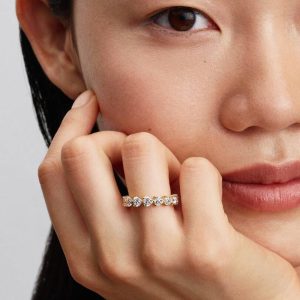 Band of Clear Hearts Ring 14k gold plating