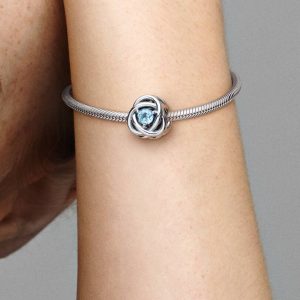March Sea Aqua Blue Eternity Circle Charm Sterling silver