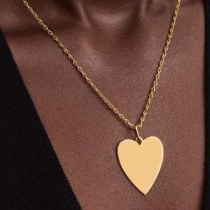 Engravable Heart Oversized Tag Pendant 14k gold plating