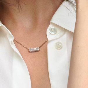 FINAL SALE - Pandora Timeless Pav?? Double-row Bar Collier Necklace 14k rose gold plating