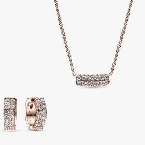 Pav?? Rose Double-row Necklace and Earring Set 2 Quantity