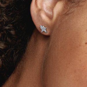 Sparkling Asymmetric Stars Stud Earrings Sterling silver