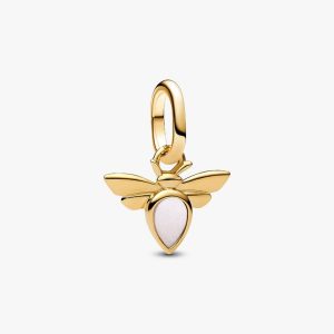 White Bee Mini Dangle Charm 14k gold plating