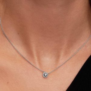 Round Pav?? Halo Collier Necklace Sterling silver