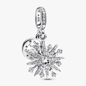 Sparkling Firework Double Dangle Charm Sterling silver