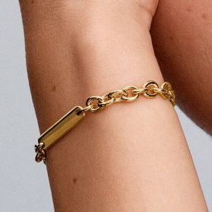 Engravable Bar Link Bracelet 14k gold plating