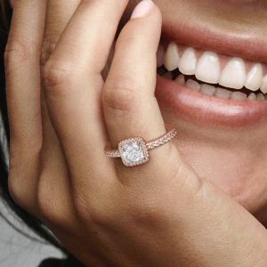 Square Sparkle Halo Ring 14k rose gold plating