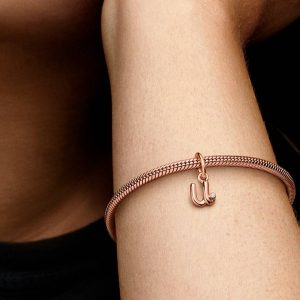 FINAL SALE - Letter U Script Alphabet Dangle Charm 14k rose gold plating