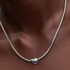 Engravable Blue Stone Heart Charm Sterling silver