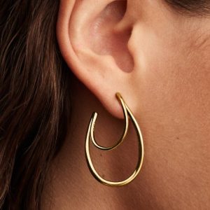 Organically Shaped Double Hoop Earrings 14k gold plating