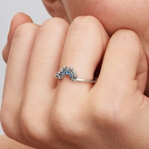 Celestial Blue Sparkling Moon Ring Sterling silver