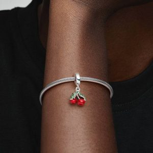 Asymmetrical Cherry Fruit Dangle Charm Sterling silver