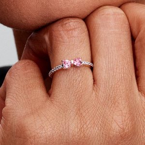 Sparkling Pink Bow Ring Sterling silver