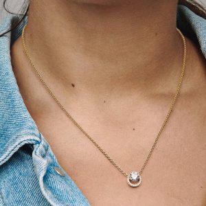 Sparkling Round Halo Pendant Collier Necklace 14k gold plating