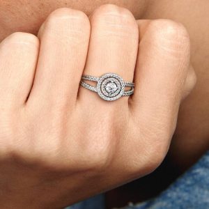 FINAL SALE - Sparkling Double Halo Ring Sterling silver
