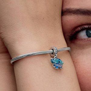 Blue Murano Glass Elephant Dangle Charm Sterling silver